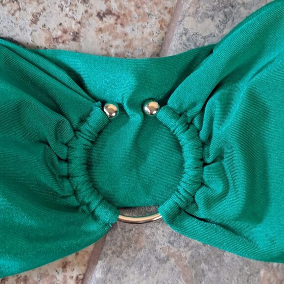 EcoSwim Size Large 2 Piece Green Bikini Set Hi Rise Bottom Sleeved Top w/Silver - Picture 7 of 15